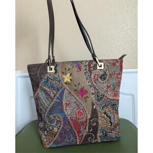 Vintage Y2K/2000s Floral Embroidered Beaded Patchwork Tapestry Shoulder Bag